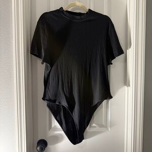 Black Ribbed Short Sleeve Bodysuit